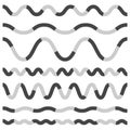 Set of various wavy, curved dashed line, stripe elements