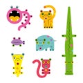 Set of various weird cute bright cartoon ÃÂreatures animals monsters