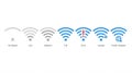 Set of various wifi signal strength icons with different connection statuses and network types Royalty Free Stock Photo