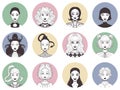 Set of various women heads, icons, avatars