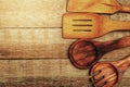 Set of various wooden kitchen utensils on the table Royalty Free Stock Photo