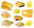 Set of various yellow calcite stones cutout