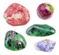 Set of various Zoisite gemstones isolated