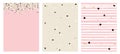 Set of 3 Varius Abstract Vector Layouts. Cute Hand Drawn Pink, Beige and Black Color Design..