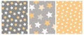 Set of 3 Varius Star Vector Patterns. Irregular Hand Drawn Simple Starry Sky Print. Royalty Free Stock Photo