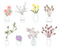 Set of vases with bouquet of flowers, twigs and dried plants Royalty Free Stock Photo