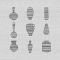 Set vases with ethnic pattern. Hand drawing. Vector illustration.