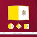 Set of Vatican City flags with gold frame for use at sporting events on a burgundy abstract background