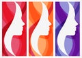 Set of vector abstract background with woman's face silhouette. Royalty Free Stock Photo