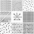 Set of vector abstract hand drawn seamless patterns. Royalty Free Stock Photo