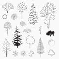 Set of vector abstract trees, line design