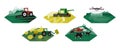 Set of vector agriculture illustrations with machinery, farming, livestock