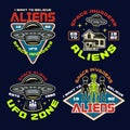 Set of vector aliens and ufo color vector emblems