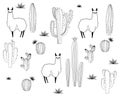 Set of vector alpaca and cactus elements. Royalty Free Stock Photo