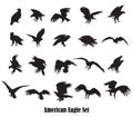 Set of vector american eagle silhouettes