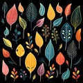 Whimsical Fall Leaves Vector Set On Black Background Royalty Free Stock Photo