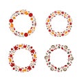 Set of vector autumn round wreaths with place for text. Collection of frames with leaves, acorts and berries for Happy