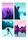 Set vector background with polygonal landscape illustration with