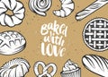 Set of vector bakery elements and handwritten lettering.