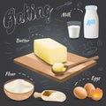 Set of vector baking ingredients design with butter, flour, eggs