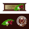 Set of vector banner, badge, sticker with icon coffee berry and Irish coffee Royalty Free Stock Photo