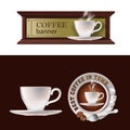 Set of vector banner, badge, sticker with icon coffee cup