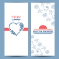 A set of vector banner templates in nautical style. Rope in the shape of a heart. Shells and starfish drawn by hand in