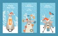 Set of vector banners for Christmas and New Year with funny reindeer with gifts and Christmas decorations Royalty Free Stock Photo