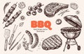 Set of vector barbecue elements in vintage style.