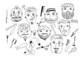 Set of vector bearded men with different haircuts, mustaches, beards. vatars, heads, emblems, icons, labels.