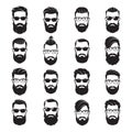 Set of vector bearded men faces hipsters with different haircuts