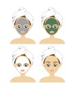 Set vector of a beautiful woman with a facial care mask. concept spa Royalty Free Stock Photo