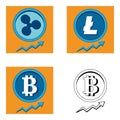 Set vector bitcoin graph on background. Bitcoin Litecoin Ripple Cripto hype concept vector illustration with blank space for text