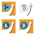 Set vector bitcoin graph on background. Bitcoin Litecoin Ripple Cripto hype concept vector illustration with blank space for text