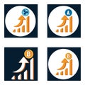 Set vector bitcoin graph on background. Bitcoin Litecoin Ripple Cripto hype concept vector illustration with blank space for text