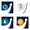 Set vector bitcoin graph on background. Bitcoin Litecoin Ripple Cripto hype concept vector illustration with blank space for text