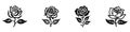 Set of vector black silhouettes of rose flowers isolated on a white background Royalty Free Stock Photo