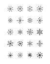 Set vector of black snowflakes hand-drawn, element on white background. Snowflakes doodle icon. Royalty Free Stock Photo