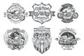Set vector black vintage badges, emblems with a custom motorcycle Royalty Free Stock Photo