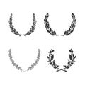 Set of vector black and white circular foliate wreaths for award achievement heraldry and nobility Royalty Free Stock Photo