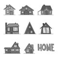 Set of Vector black and white illustration of cool detailed house icon isolated on white background.