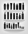 Set vector blank templates of empty and clean white plastic containers bottles with spray, dispenser and dropper, cream Royalty Free Stock Photo