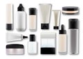 Set vector blank templates of empty white plastic realistic containers:bottles with spray,dispenser and dropper,cream