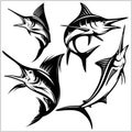 Set of vector blue marlin fish Royalty Free Stock Photo