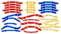 Set of vector blue red golden ribbons on white background. Royalty Free Stock Photo