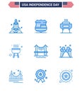 Set of 9 Vector Blues on 4th July USA Independence Day such as building; cook; security; bbq; holiday