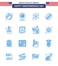 Set of 16 Vector Blues on 4th July USA Independence Day such as flower; states; men; hotdog; america