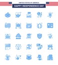 Set of 25 Vector Blues on 4th July USA Independence Day such as food; american; cake; fly; bloon