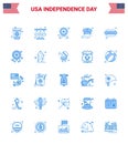 Set of 25 Vector Blues on 4th July USA Independence Day such as hot i; dog; investigating; hot dog; officer