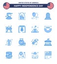 Set of 16 Vector Blues on 4th July USA Independence Day such as icecream; gravestone; usa; grave; party